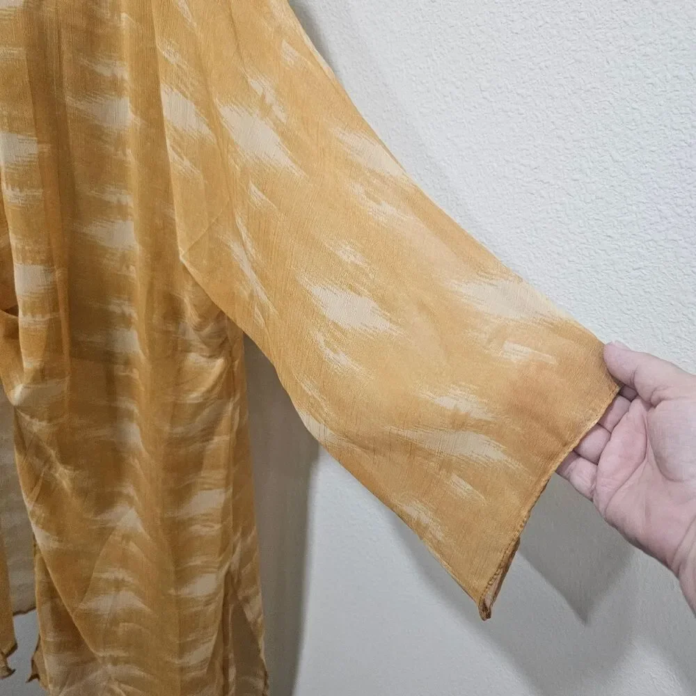 Sheer Midi Kimono Robe Duster Womens OS Fairy Yellow Ethereal Boho Hippie Flowy